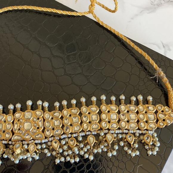 New kundan white pearl gold choker necklace Indian Pakistani Bridal jewelry - Picture 5 of 7